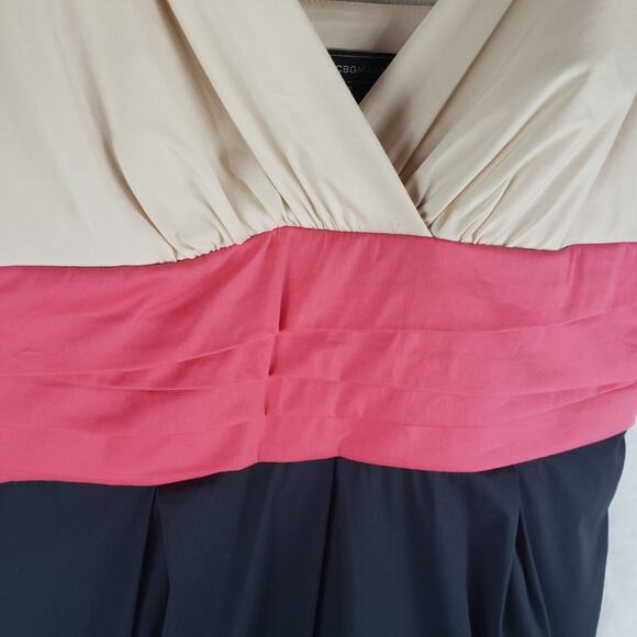 BCBGMaxAzria Mini Dress Women 0 Color Block Cream Pink Grey V-Neck Pockets - Picture 2 of 11
